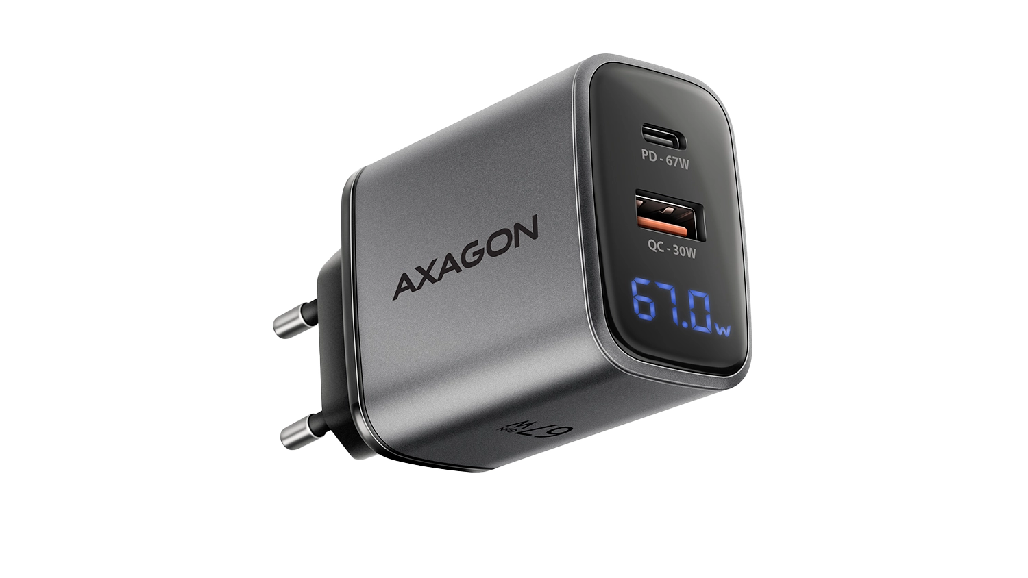 Nabíjačka AXAGON ACU-PQ67D GaN bočný pohľad