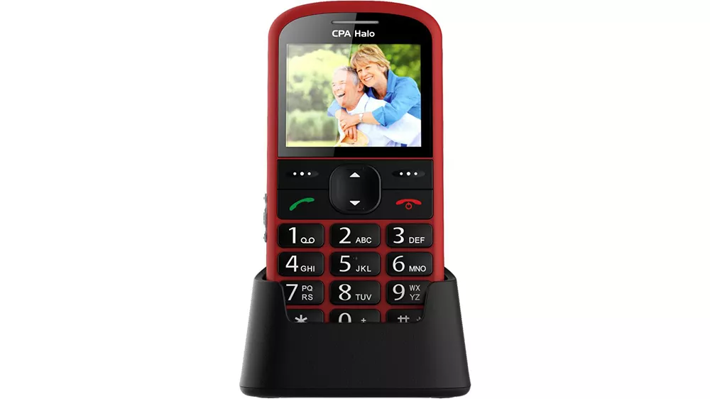 Ve stojánku postavený mobilní telefon CPA Halo 21 červený_03