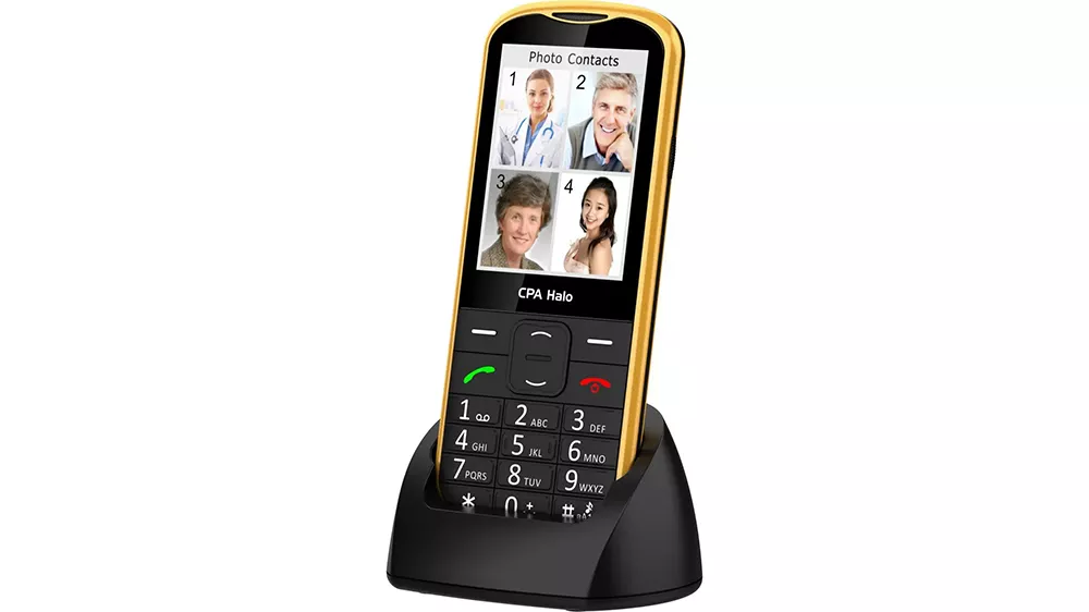 Nabíjecí stanice a v ní mobilní telefon HALO 28 Senior CPA Gold_03