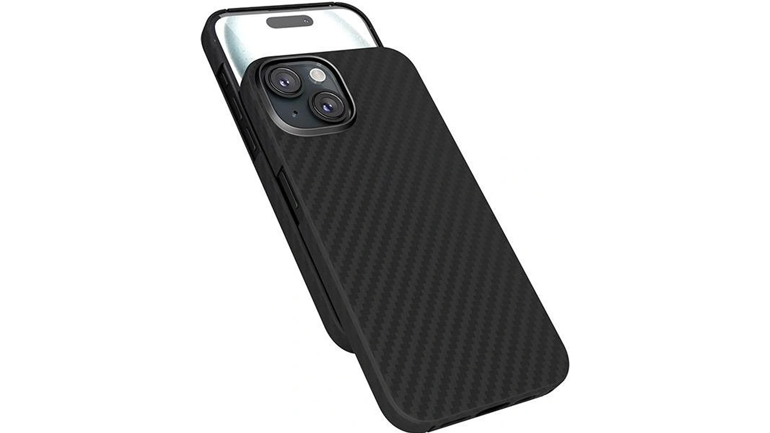 Kryt na mobil Epico Carbon Case iPhone 15 black přední a zadní strana