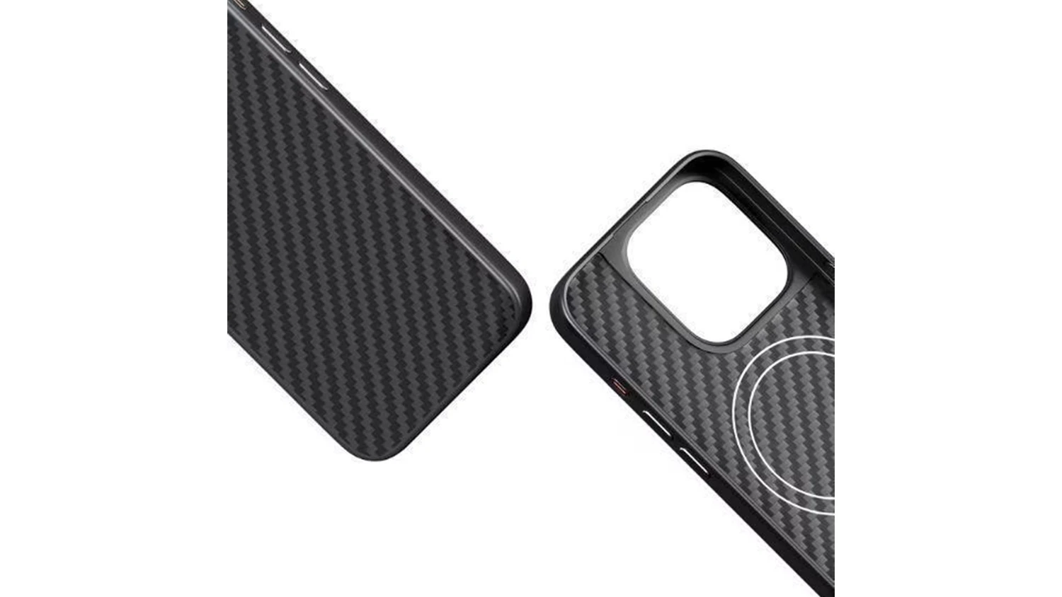 Ochrann&yacute; kryt Epico Mag+ Hybrid Carbon iPhone 15 Plus čern&yacute; demonstruj&iacute;c&iacute; konstrukci krytu