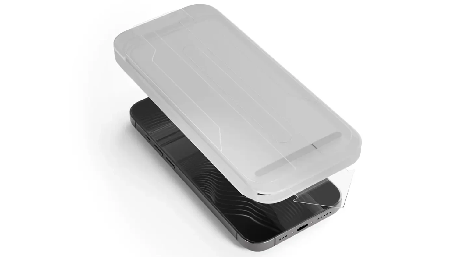 Ochranné sklo Epico UNUM SapphireShield 3D v instalačním rámečku nad iPhonem