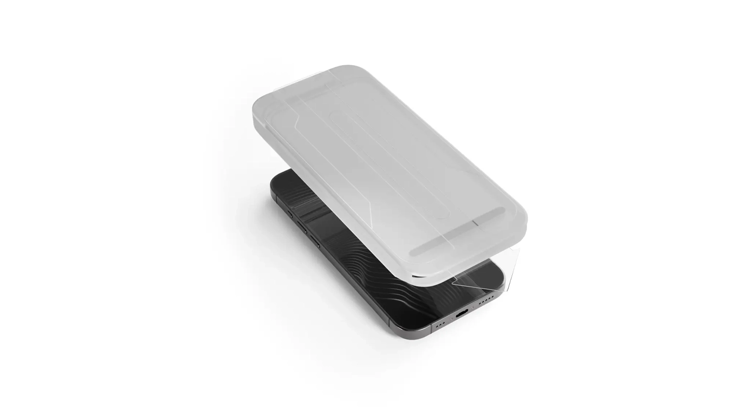 Ochranné sklo Epico UNUM SapphireShield 3D v instalačním rámečku nad iPhonem