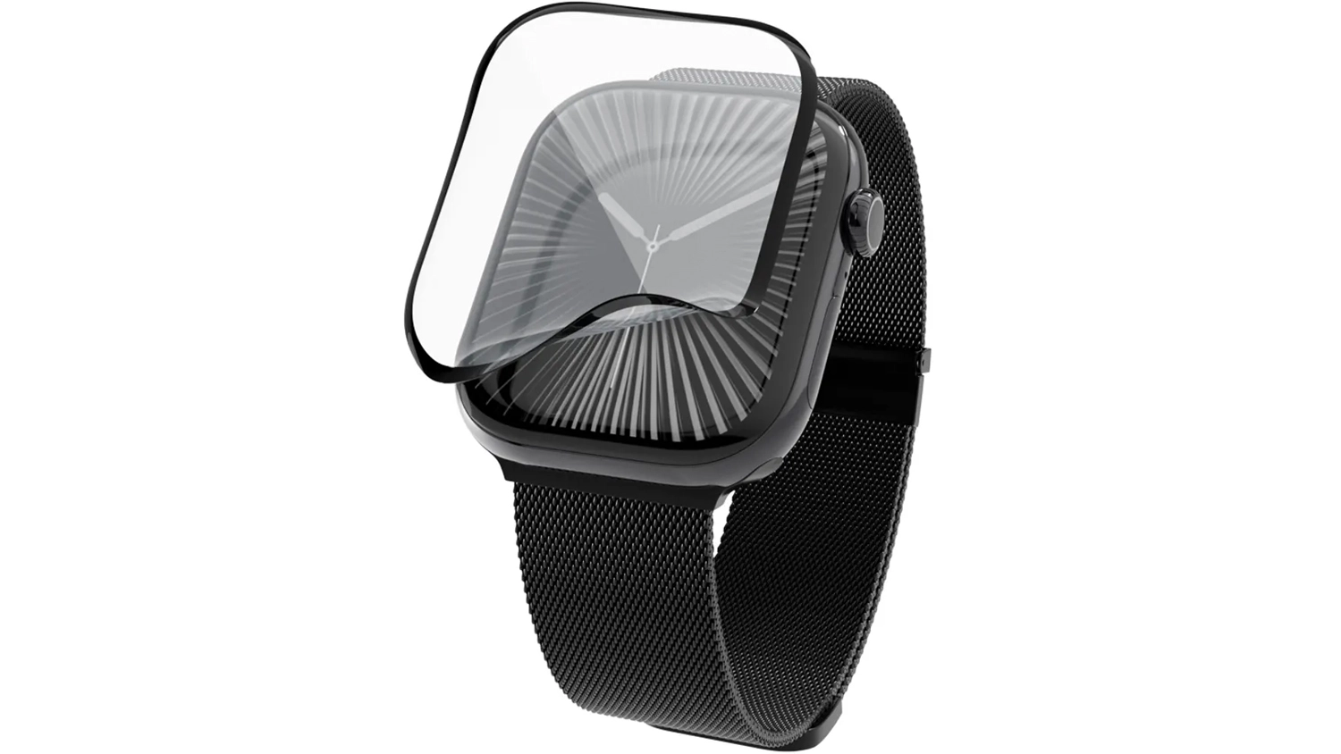 Ochranná fólie Epico 3D+ FlexiGlass Apple Watch na hodinkách šikmý horní pohled