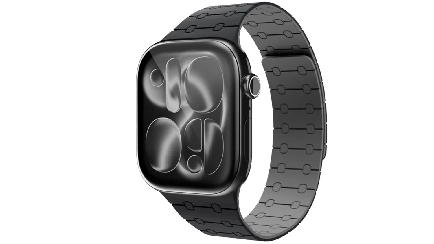Řem&iacute;nek Epico Magnetic+ Silicone Black připevněn&yacute; na hodink&aacute;ch