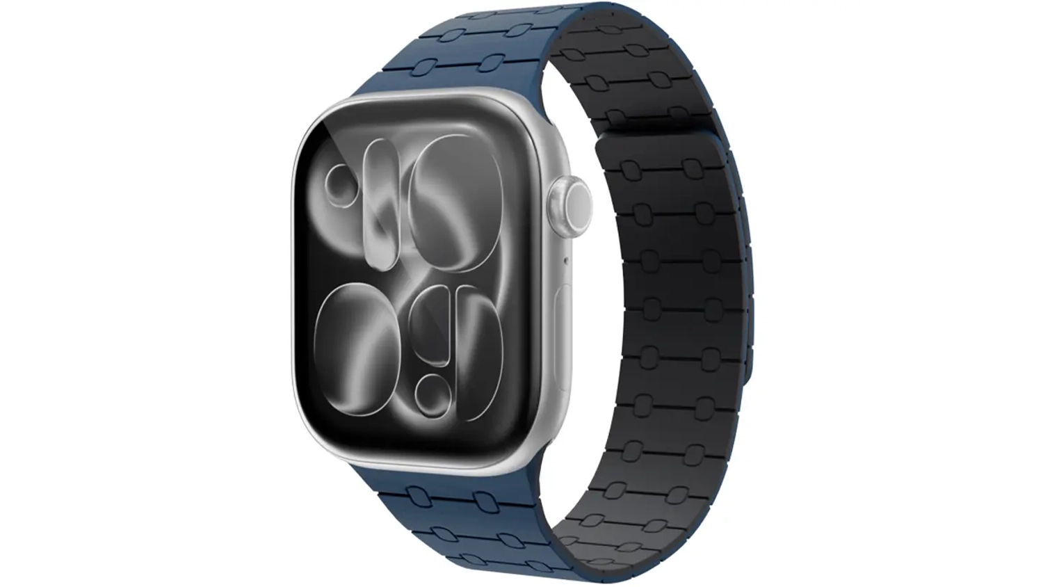 Řem&iacute;nek Epico Magnetic+ Silicone Blue připevněn&yacute; na hodink&aacute;ch