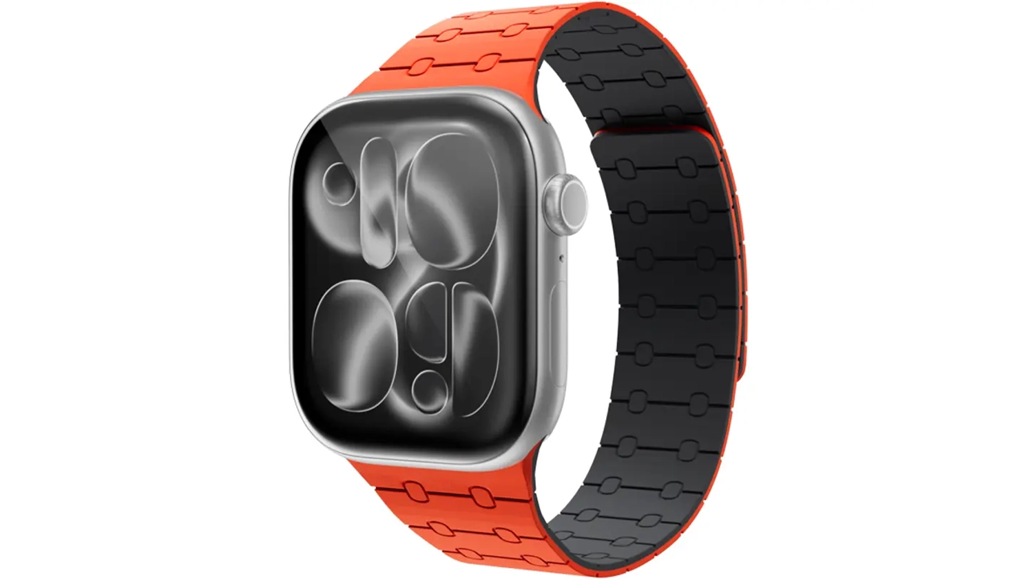Řemínek Epico Magnetic+ Silicone Orange připevněný na hodinkách