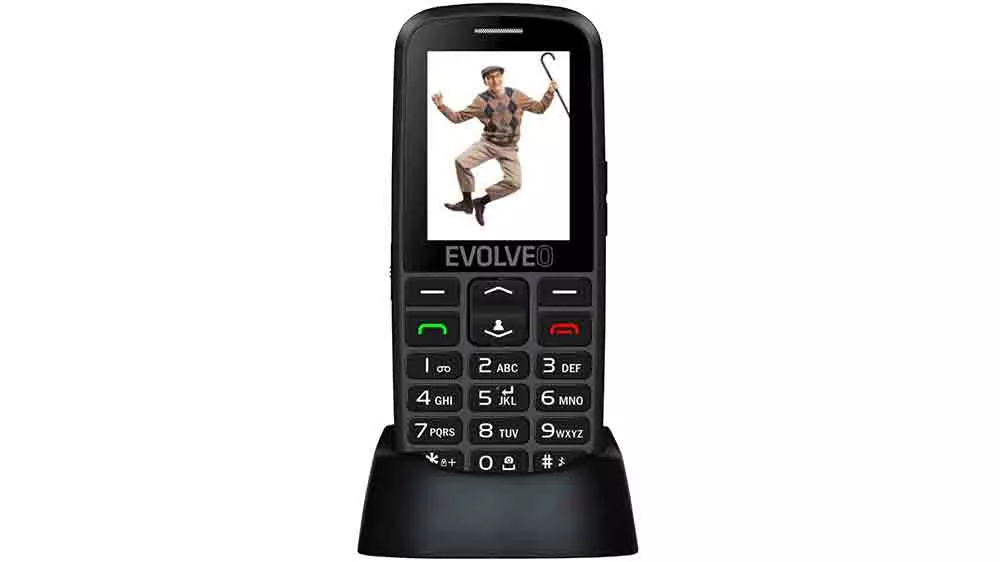Mobilní telefon EVOLVEO EasyPhone EG v nabíjecím stojánku
