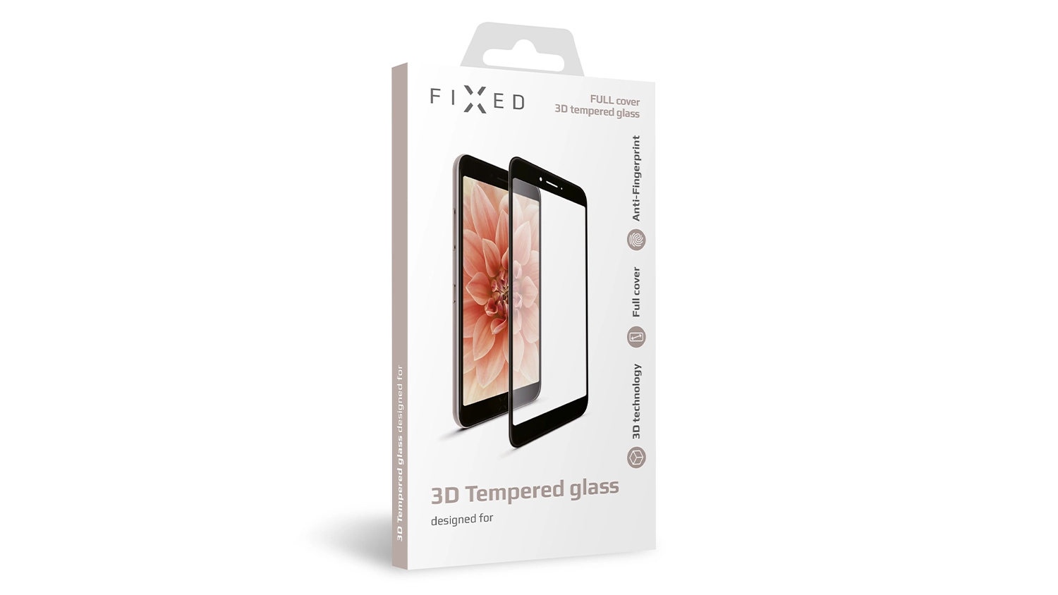 Ochrann&eacute; tvrzen&eacute; sklo FIXED 3D Full-Cover pro Apple iPhone XR/11 čern&eacute; na b&iacute;l&eacute;m pozad&iacute; zobrazuj&iacute;c&iacute; celkov&yacute; design