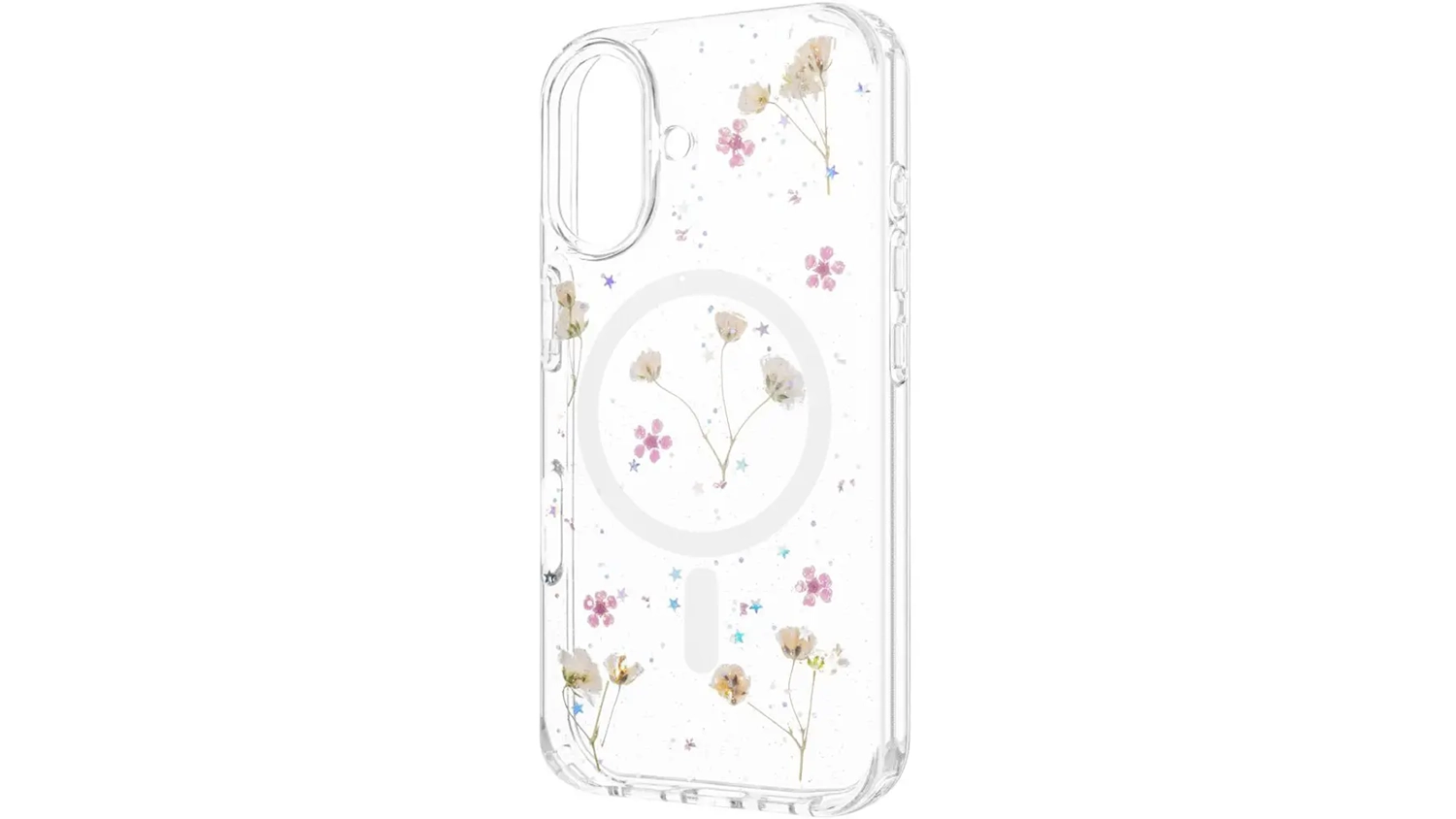 Kryt na mobil Fixed MagBloom iPhone 16 průhledný s květinami