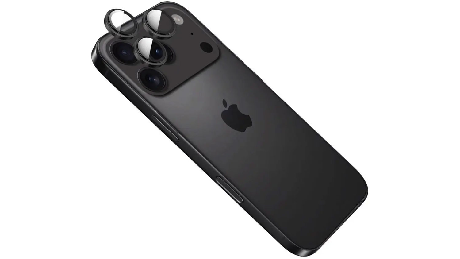 Tři čočky Fixed Camera Glass iPhone zobrazené nad čočkami iPhonu