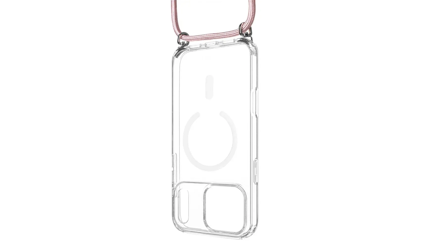 Kryt na mobil Fixed MagPure Neck iPhone 17 průhledný s růžovou šňůrkou