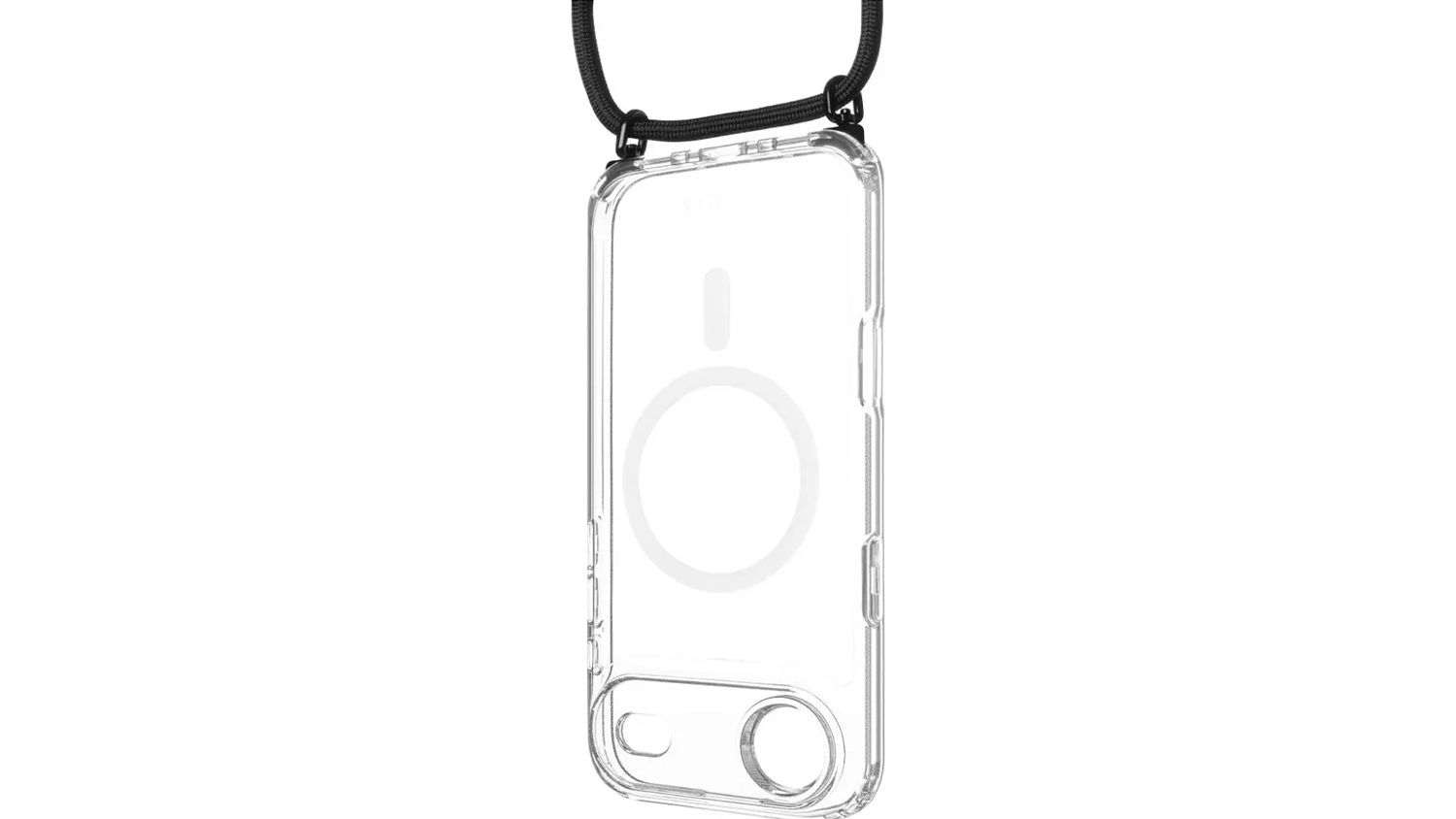 Kryt na mobil Fixed MagPure Neck iPhone Air průhledn&yacute; s černou &scaron;ňůrkou