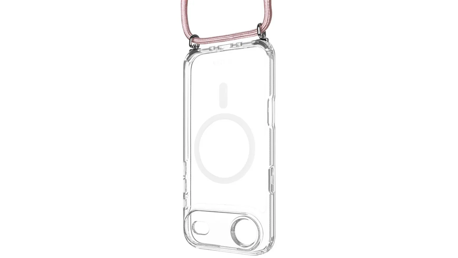 Kryt na mobil Fixed MagPure Neck iPhone Air průhledn&yacute; s růžovou &scaron;ňůrkou