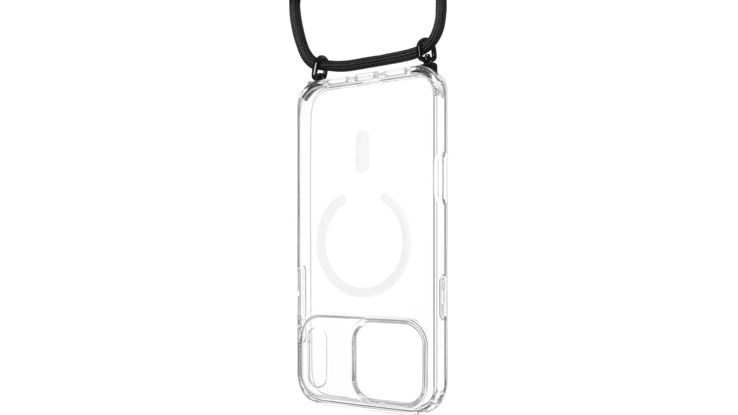 Kryt na mobil Fixed MagPure Neck iPhone 17 Pro Max průhledný s černou šňůrkou