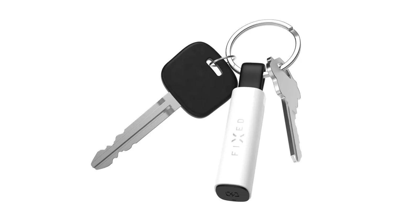 Bluetooth lok&aacute;tor FIXED Tracker Tag Stick b&iacute;l&yacute; na kl&iacute;č&iacute;ch