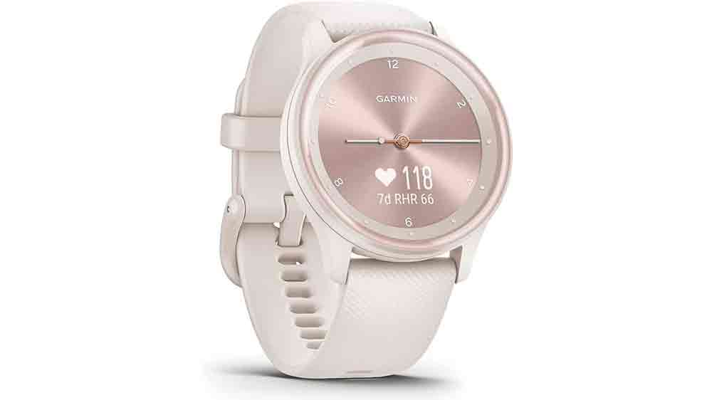 Chytré hodinky Garmin vívomove Sport, Gold/White Silicone Band_01