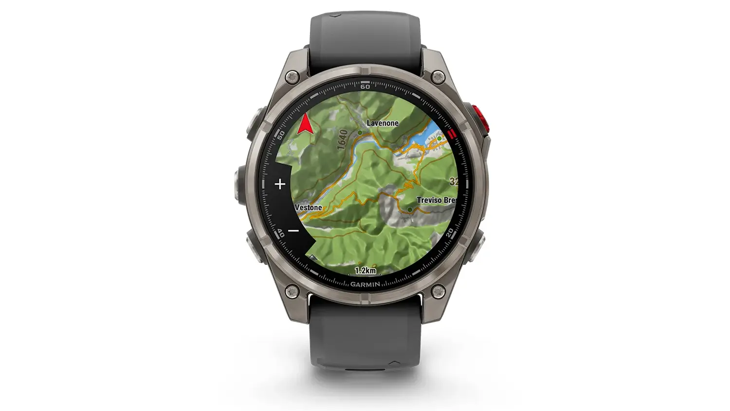Chytr&eacute; hodinky Garmin Fenix 8 Pro se zobrazenou mapou na displeji
