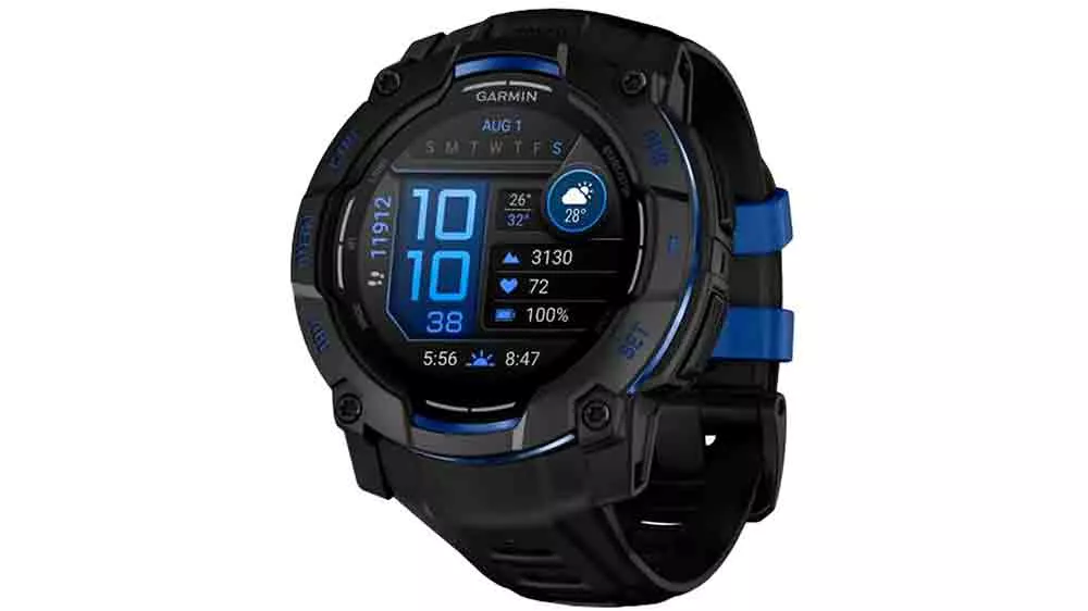 Chytr&eacute; hodinky Garmin Instinct 3 &ndash; 50 mm, Black s řem&iacute;nkem Bolt Black / Blue