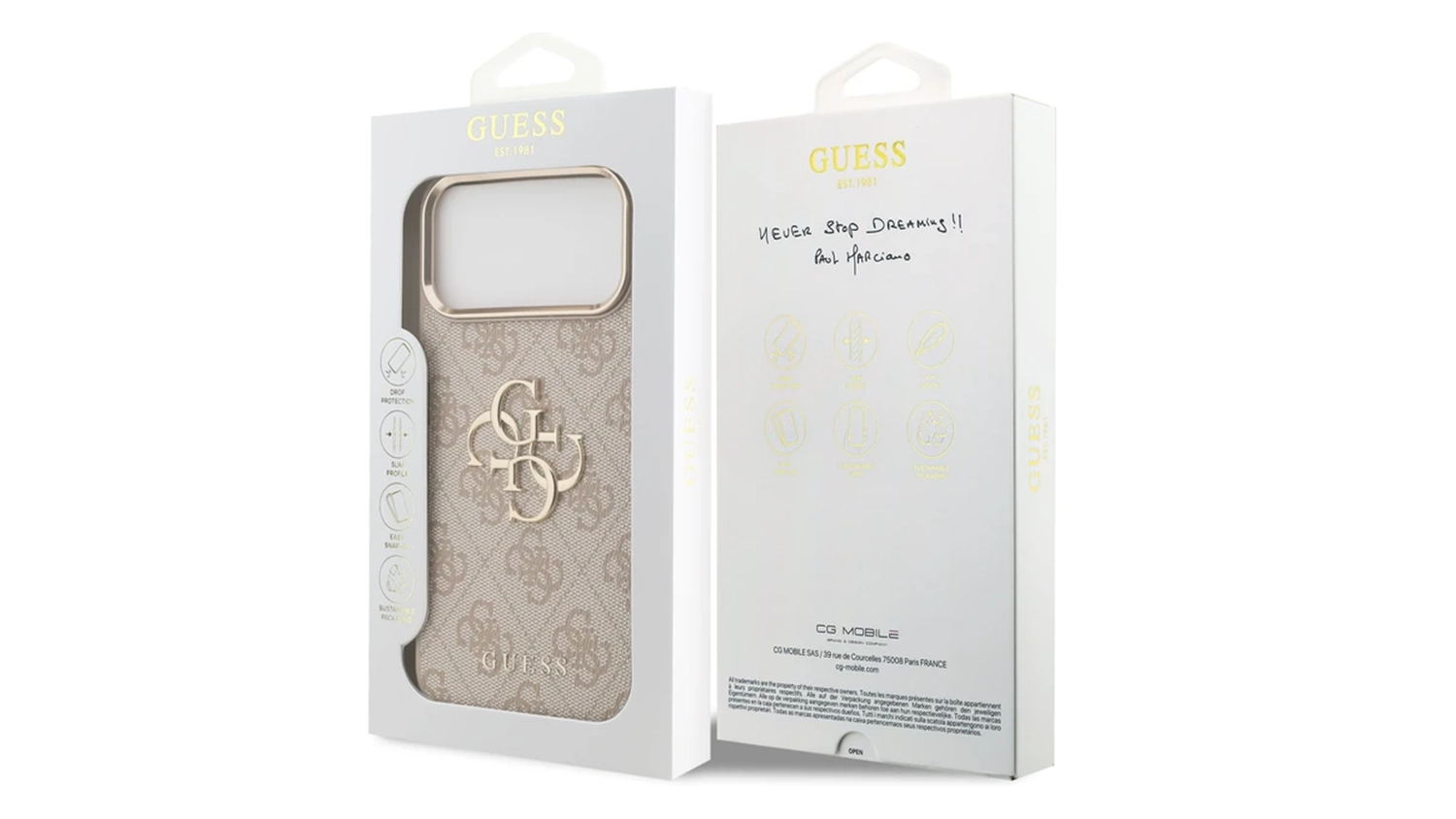 Balen&iacute; krytu Guess PU Leather 4G Metal Logo Gold Frame pro iPhone 17 Pro Max