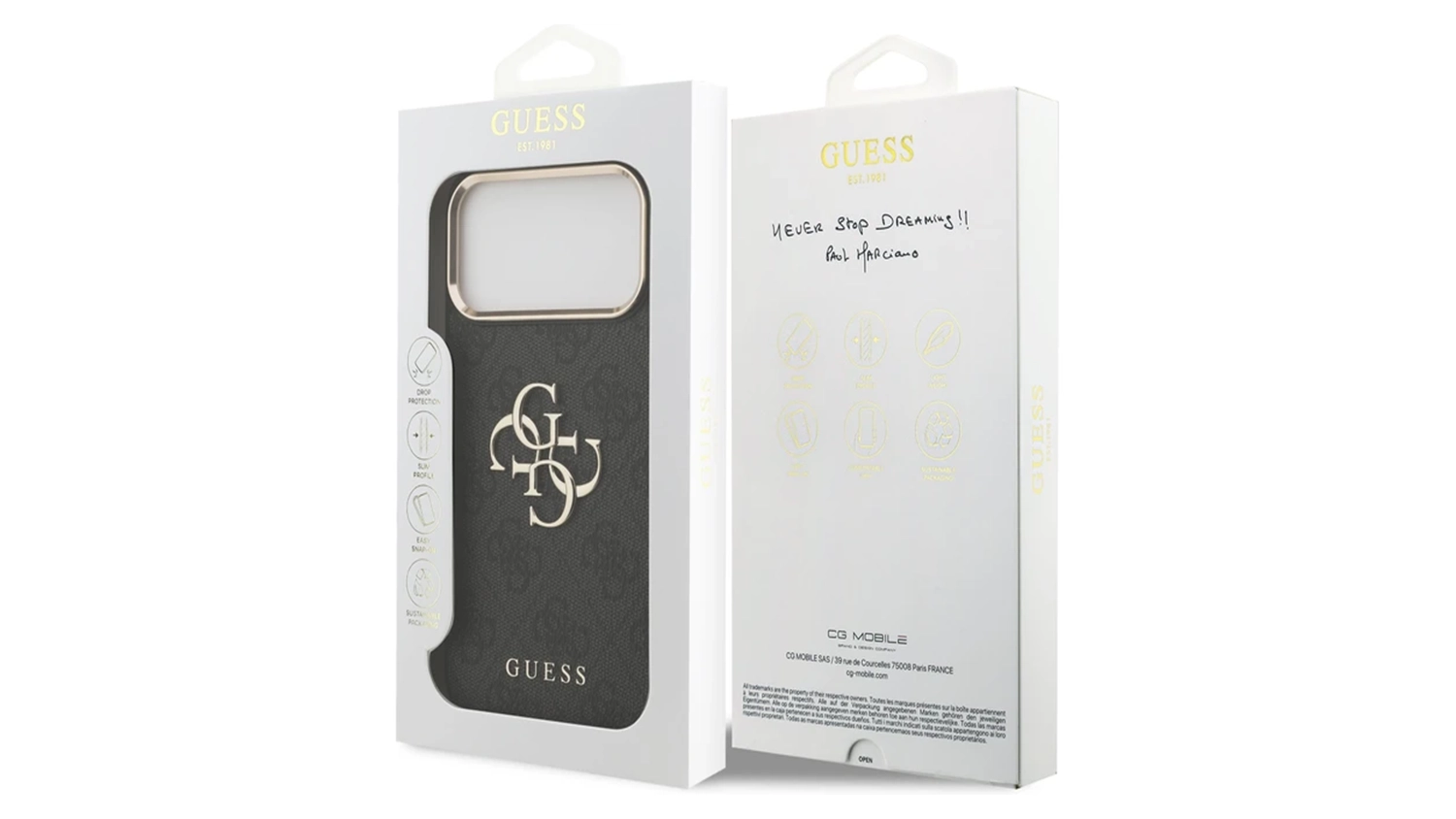 Balen&iacute; krytu Guess PU Leather 4G Metal Logo Gold Frame pro iPhone 17 Pro Max