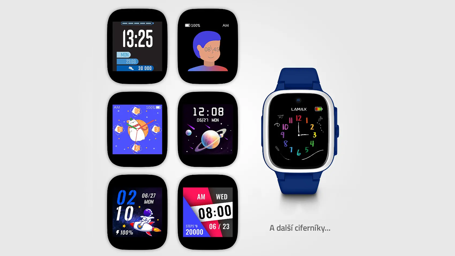 Volitelné ciferníky pro dětské hodinky LAMAX WatchY4 Plus