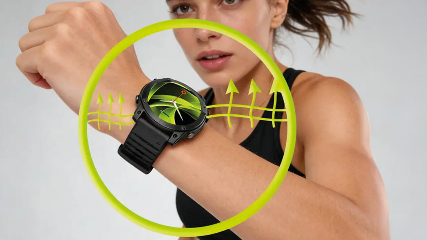 Žena s hodinkami na ruce s řemínkem Mobile Origin Easy Strap Silicone Watch vizualizace prodyšnosti