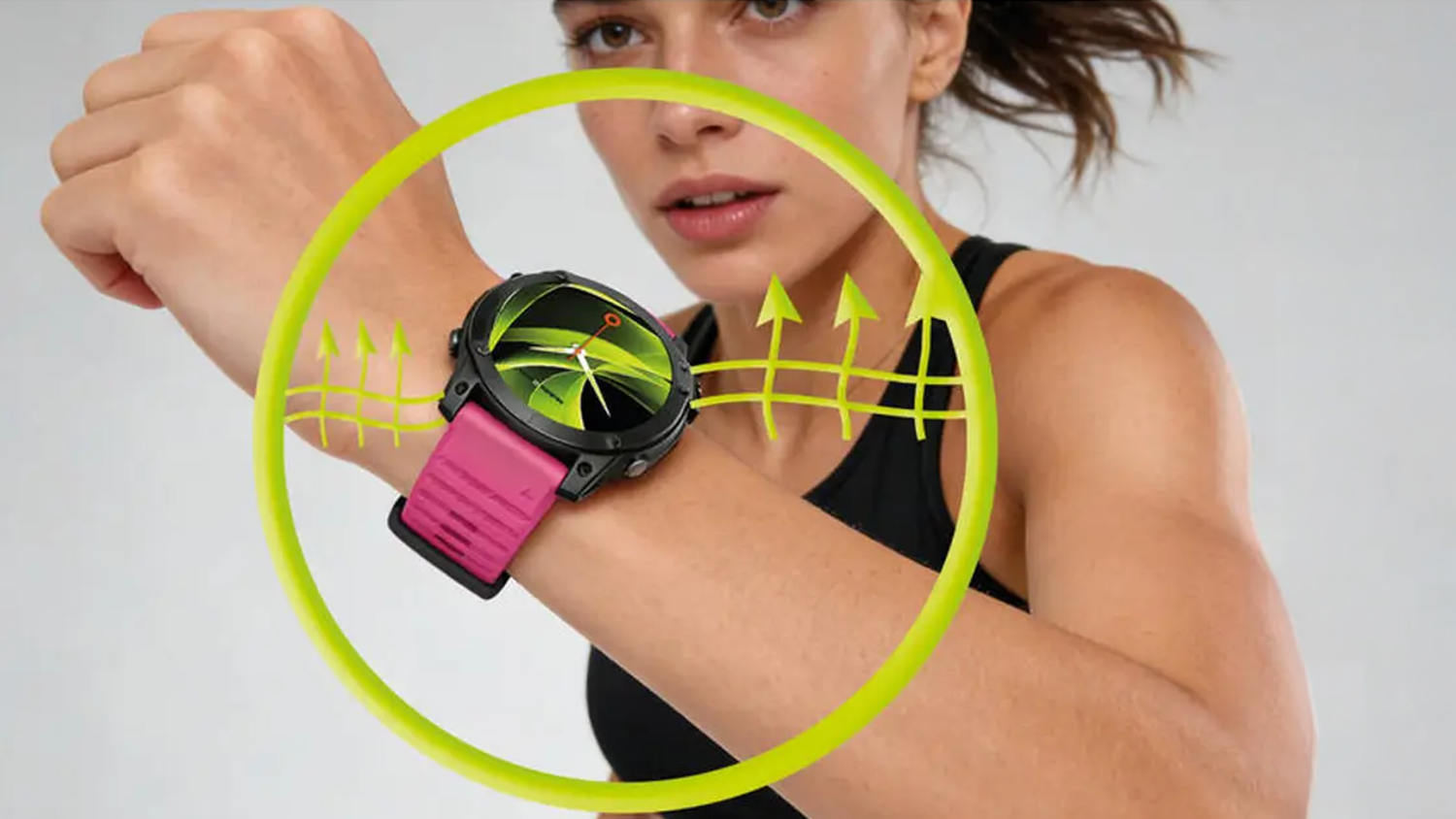 Žena s hodinkami na ruce s řemínkem Mobile Origin Easy Strap Silicone Watch vizualizace prodyšnosti