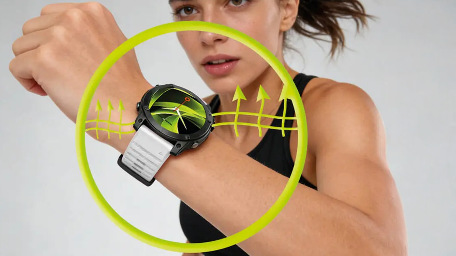 Žena s hodinkami na ruce s řemínkem Mobile Origin Easy Strap Silicone Watch vizualizace prodyšnosti