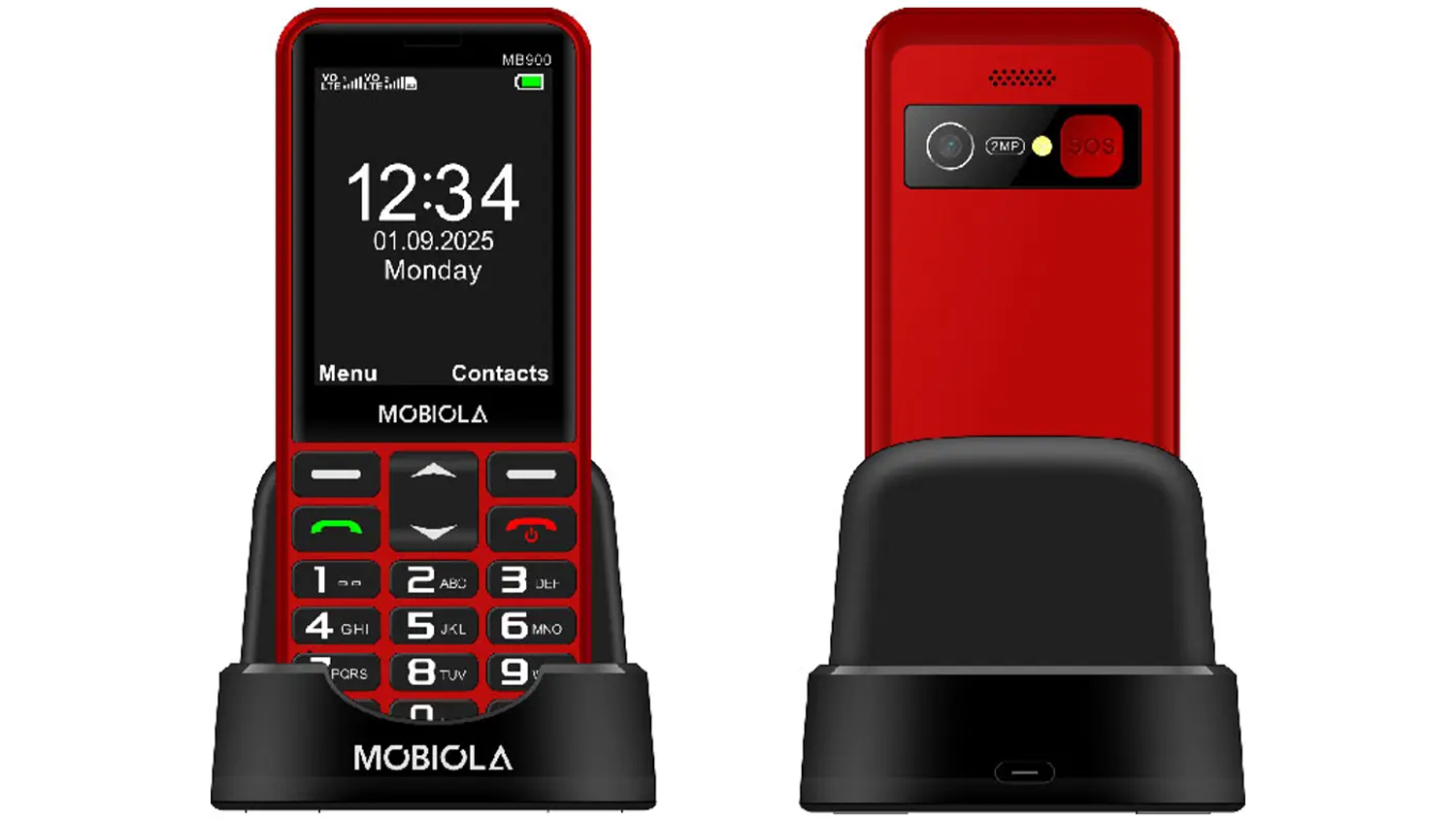 Mobilný telefón MOBIOLA MB900 4G v nabíjacom stojane