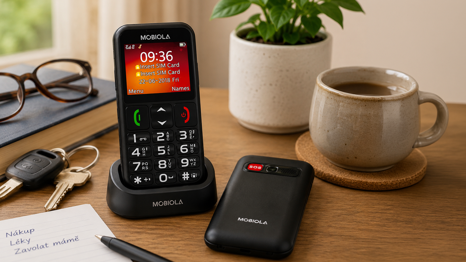 Mobilný telefón Mobiola MB700 na pracovnom stole