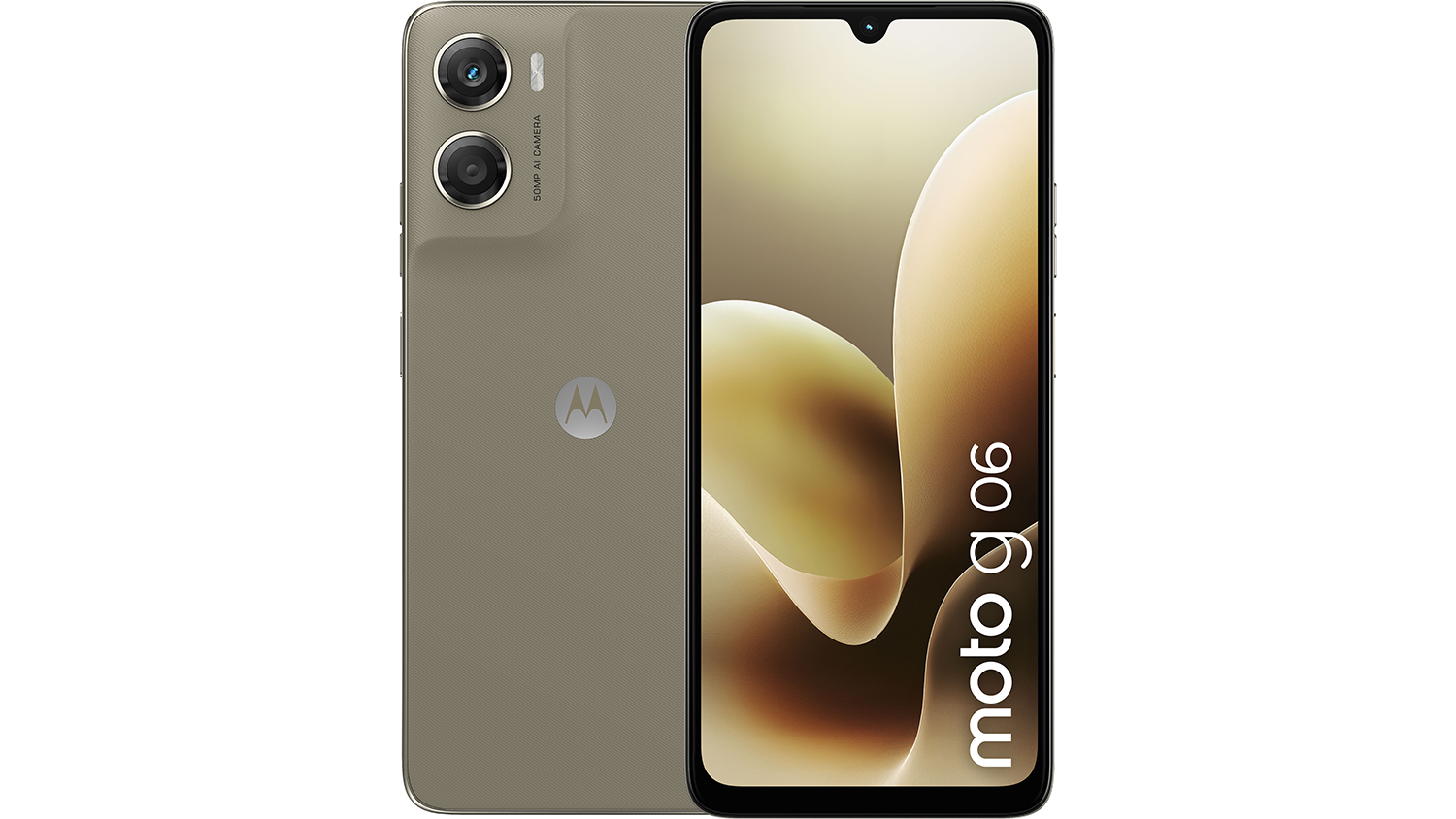 Smartfón Motorola Moto G06 Power 4/256 GB PANTONE Laurel Oak Brown pohľadom spredu a zozadu