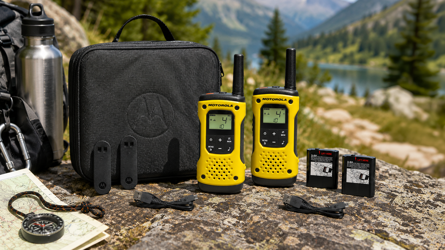 Vysielačky Motorola T92 H2O Walkie-Talkie v divokej pr&iacute;rode s v&yacute;bavou