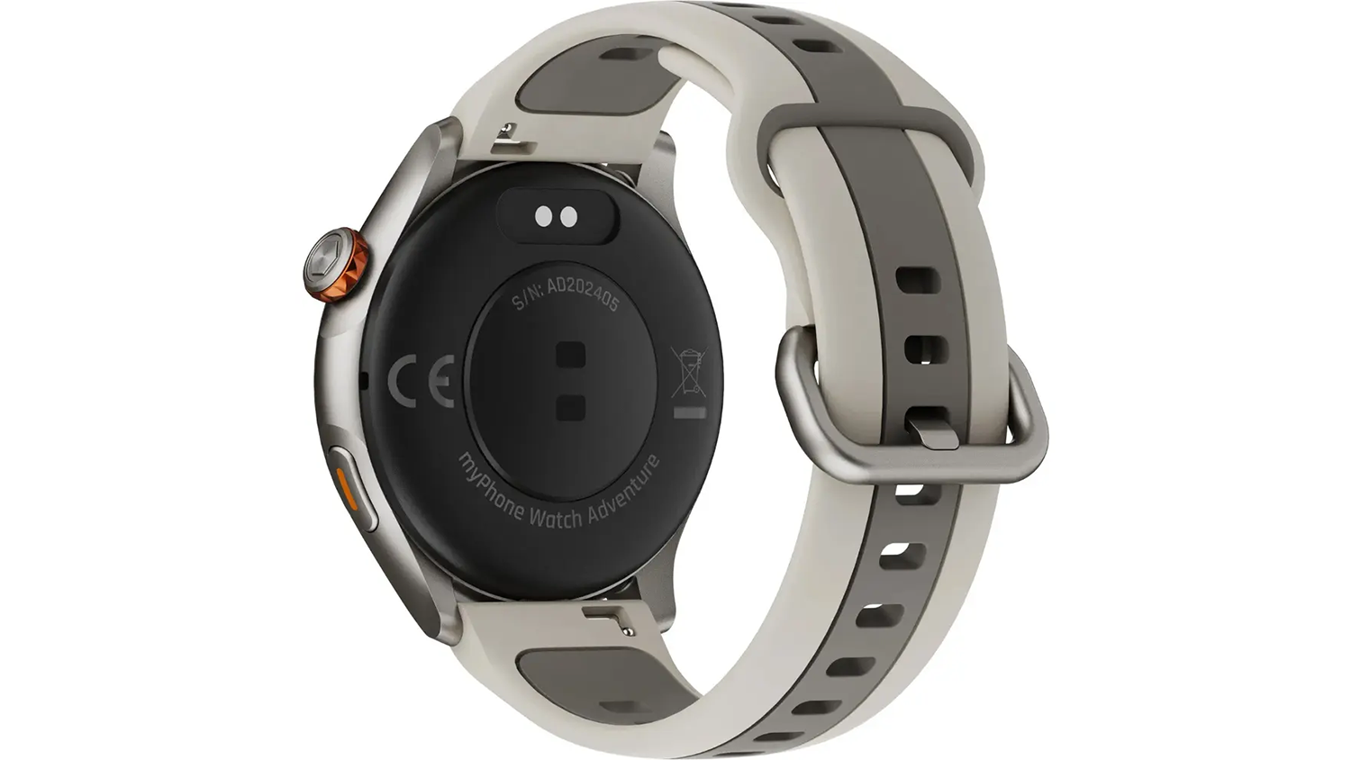 Zadn&aacute; strana smart hodiniek myPhone Watch Adventure Warm Grey