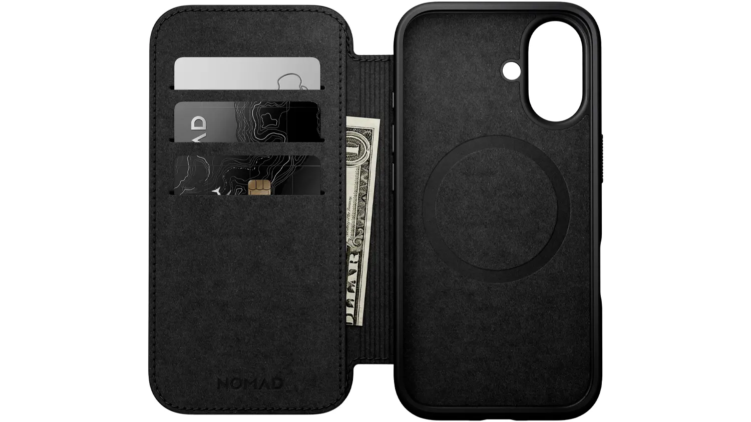 Otvoren&eacute; flipov&eacute; p&uacute;zdro Nomad Modern Leather Folio s MS