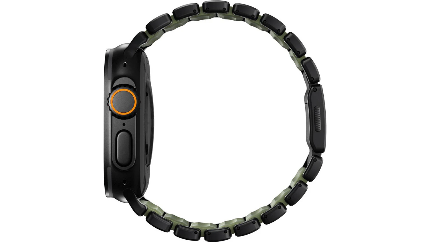 Řemínek pro Apple Watch Nomad Stratos Band FKM 45/46/49mm Black Titanium/Forest Green zboku
