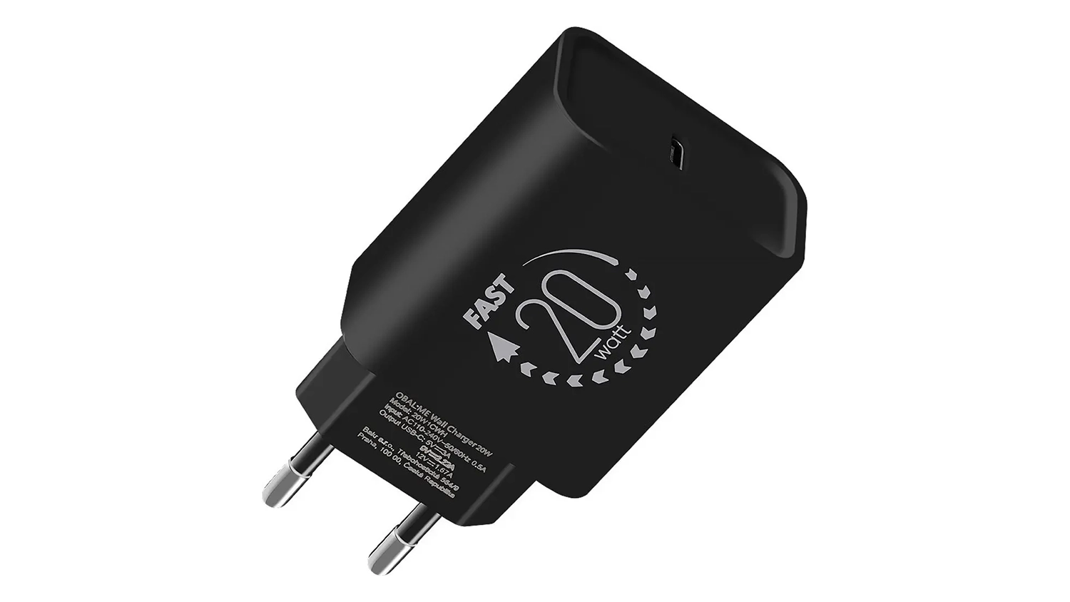 Nab&iacute;jec&iacute; adapt&eacute;r OBAL:ME USB-C 20W čern&yacute; &ndash; předn&iacute; pohled