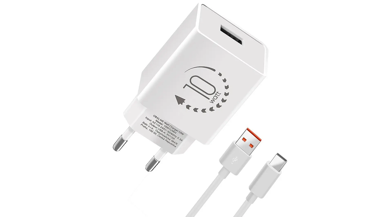 Nabíjecí adaptér OBAL:ME USB-A 10W bílý přední pohled
