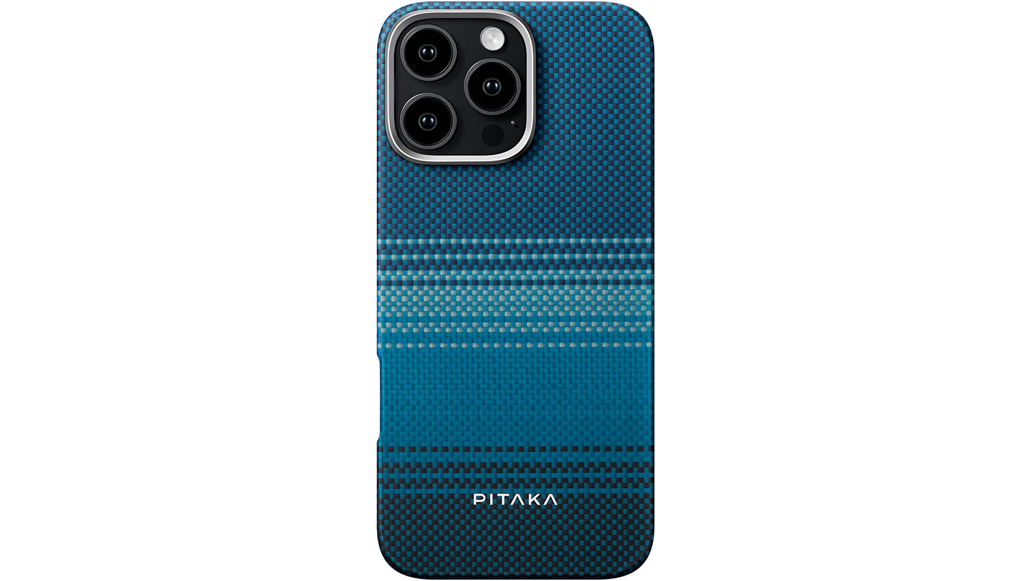 Kryt na mobil PITAKA Tactile Woven Case iPhone 16 Pro Max Moonrise na b&iacute;l&eacute;m pozad&iacute; zobrazuj&iacute;c&iacute; celkov&yacute; design