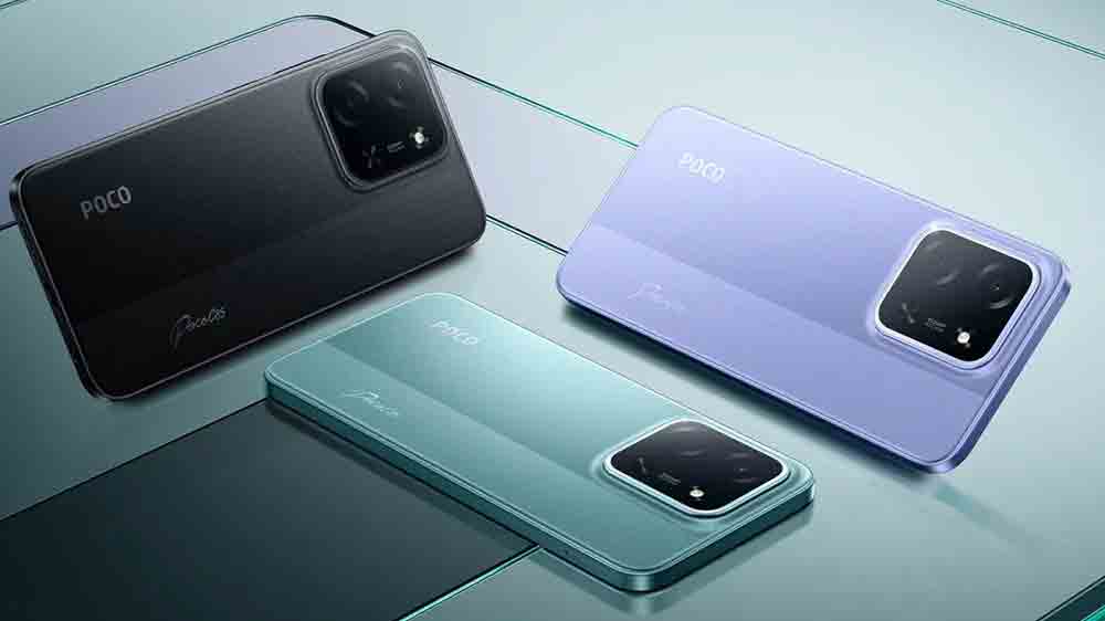 Zadn&iacute; strana martphonu POCO C85 6/128 ve třech barevn&yacute;ch variac&iacute;ch _05