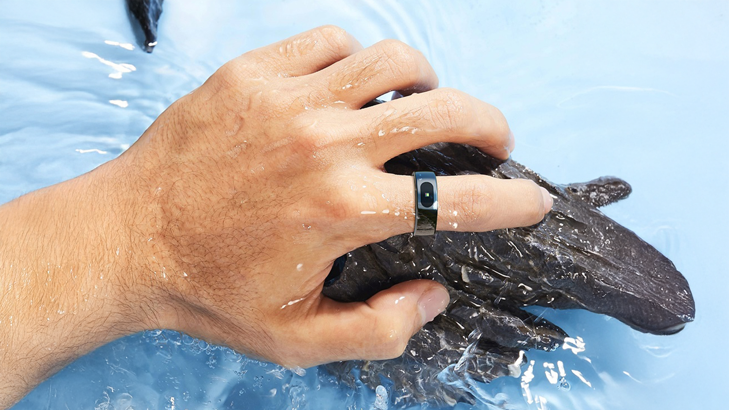 Ruka s prstenem Powerton ve vodě