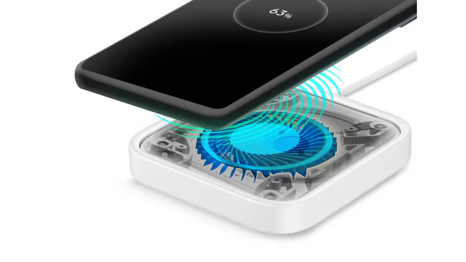 Bezdr&aacute;tov&aacute; nab&iacute;ječka Samsung EP-P2400BBEGEU ilustruj&iacute;c&iacute; aktivn&iacute; chlazen&iacute; při nab&iacute;jen&iacute;.