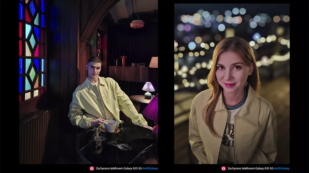 Nočn&iacute; fotografie ženy a muže poř&iacute;zen&eacute; režimem Nightography z telefonu Samsung Galaxy A55 5G 8/128GB Yellow_05
