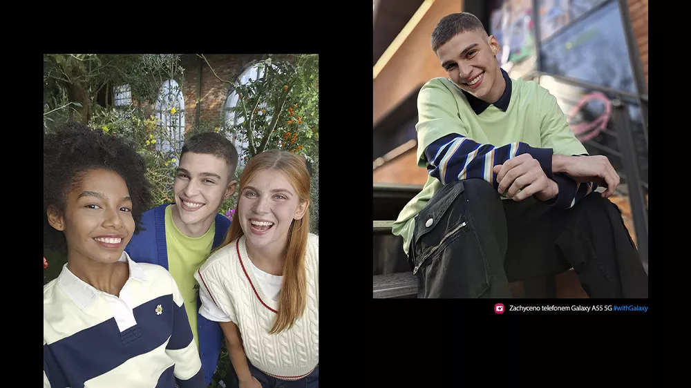 Fotografie lid&iacute; poř&iacute;zen&aacute; speci&aacute;ln&iacute;m 32Mpx selfie fotoapar&aacute;tem telefonu Samsung Galaxy A55 5G 8/128GB Yellow_07
