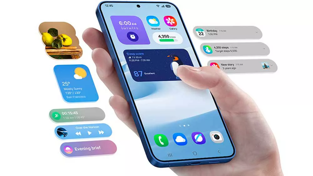 Ruka drž&iacute;c&iacute; smartphone Samsung Galaxy S25 s vizualizac&iacute; notifikac&iacute;_07