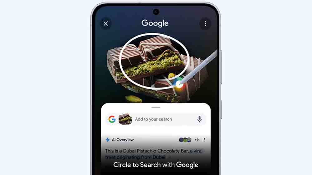Obrazovka s dubajskou čokol&aacute;dou a Circle to Search_09