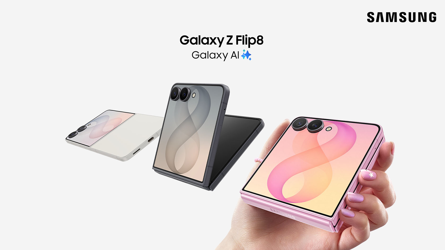 3 telefony Samsung Galaxy Z Flip8 5G v různ&yacute;ch barv&aacute;ch