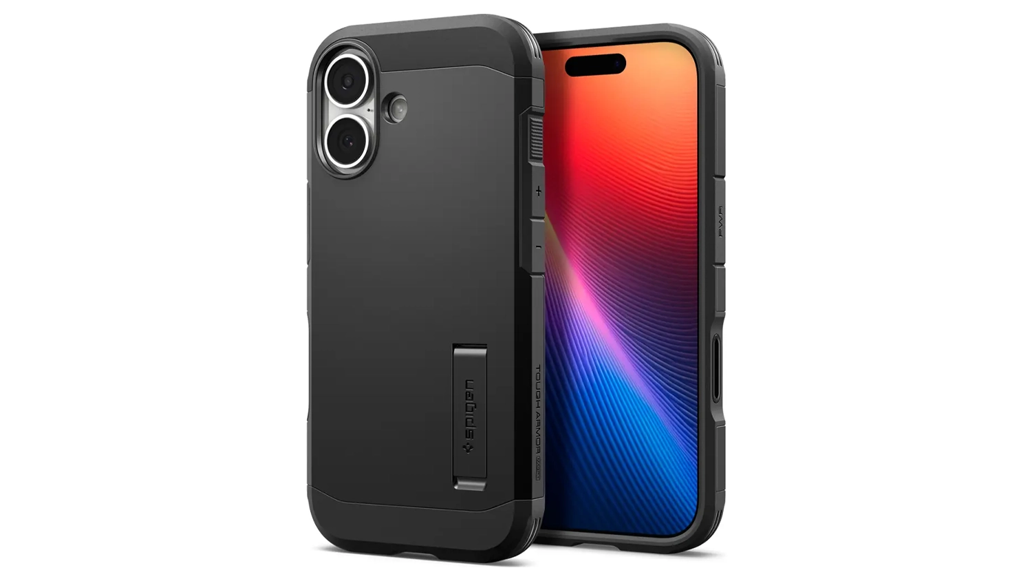 Kryt na mobil Spigen Tough Armor T iPhone 17 Black předn&iacute; i zadn&iacute; pohled
