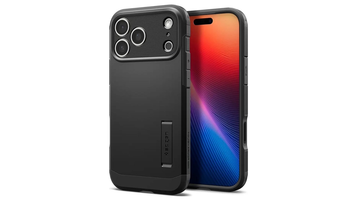 Kryt na mobil Spigen Tough Armor T iPhone 17 Pro Black předn&iacute; i zadn&iacute; pohled