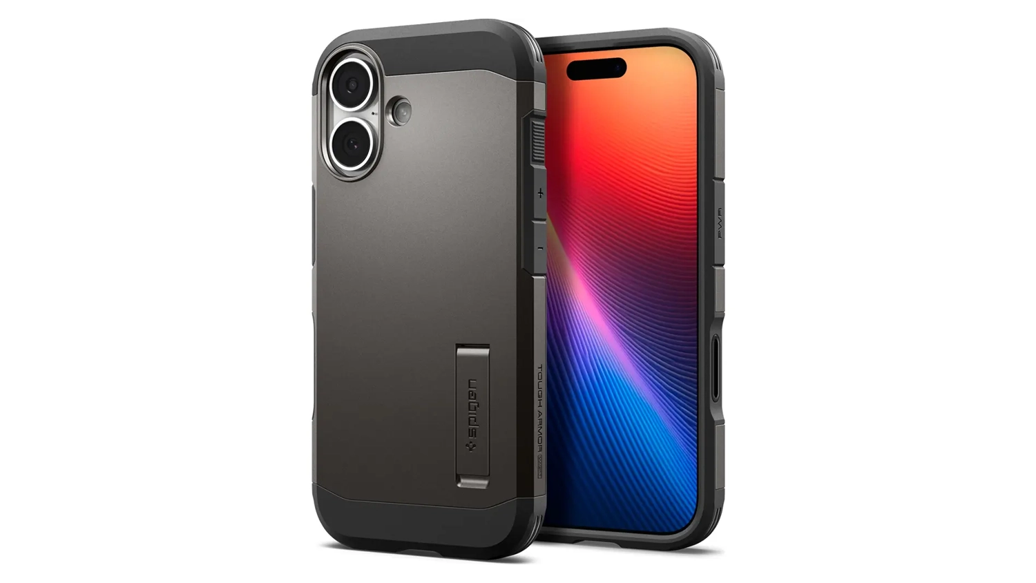 Kryt na mobil Spigen Tough Armor T iPhone 17 Gunmetal predn&yacute; a zadn&yacute; pohľad